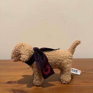 Cozy Tan Dog Plush Toy with Plaid Scarf
